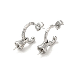 Real Platinum Plated Brass Stud Earring Findings, with 925 Sterling Silver Pins, for Half Drilled Beads, Real Platinum Plated, 24x7mm, Pin: 12x0.8mm and 1mm(for Half Drilled Beads)