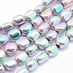Rainbow Plated Electroplate Non-magnetic Synthetic Hematite Beads Strands, Nuggets, Rainbow Plated, 7x4~5mm, Hole: 1mm, about 57pcs/strand, 15.7 inch(40cm)