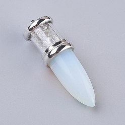 Opalite Gros pendentifs opalite, avec les accessoires en laiton de tonalité de platine, balle, 50~53x16~17mm, Trou: 5x7~8mm