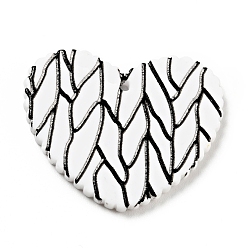 Black Printed Acrylic Pendants, Heart with Branch Pattern, Black, 26x31.5x2mm, Hole: 1.5mm