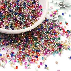Coloré Perles de rocaille en verre, Argenté, cylindre, colorées, 2x1.5mm, Trou: 1.4mm, environ 50398 pcs / livre