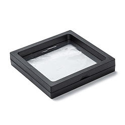 Black Square Transparent PE Thin Film Suspension Jewelry Display Box, for Ring Necklace Bracelet Earring Storage, Black, 11x11x2cm