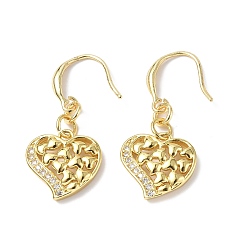 Oro Aretes colgantes de corazón con circonitas cúbicas transparentes, joyería de latón chapado en rack para el día de san valentín, dorado, 35 mm, pin: 1 mm
