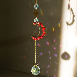 Carnelian Natural Carnelian Chip Pendant Decorations, Suncatchers, with Glass, Moon, 330~350mm