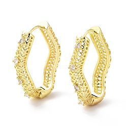 Real 18K Gold Plated Clear Cubic Zirconia Infinity Hollow Hoop Earrings, Brass Jewelry for Women, Real 18K Gold Plated, 32.5x25x5mm, Pin: 0.8mm