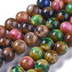 Coloré Chapelets de perles oeil de tigre naturelles, teints et chauffée, ronde, colorées, 10mm, Trou: 1mm, Environ 37~40 pcs/chapelet, 15.5 pouce (40 cm)