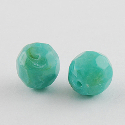 Turquoise Moyen Perles acryliques, style de pierres fines imitation, facette, ronde, turquoise moyen, 11mm, trou: 2 mm, environ 540 pcs / 500 g