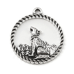 Wolf Alloy Pendants, Flat Round, Personality Accessories, Wolf, 24x21x2mm, Hole: 2mm