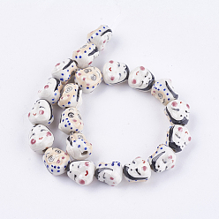 Floral White Handmade Porcelain Beads, Human Face, Floral White, 17~18x15~16x13~14mm, Hole: 3~3.5mm
