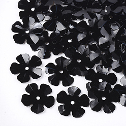 Black Ornament Accessories, PVC Plastic Paillette/Sequins Beads, Flower, Black, 13.5~14x13.5~14x0.6mm, Hole: 1.4mm, about 10000pcs/500g