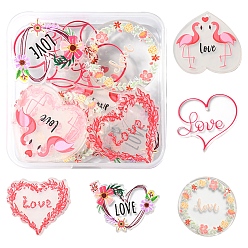 Mixed Patterns 10Pcs 5 Styles Valentine's Day Theme Acrylic Pendants, Heart with Word Love & Flat Round , Mixed Patterns, 28~36x36~40x2mm, Hole: 1.4~1.6mm, 2pcs/style