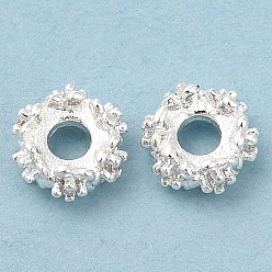 Silver Rack Plating Brass Micro Pave Cubic Zirconia Beads, Long-Lasting Plated, Lead Free & Cadmium Free, Flat Round with Flower, Silver Color Plated, 6x3mm, Hole: 2mm