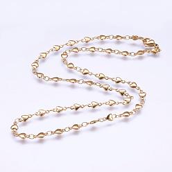 Golden 304 Stainless Steel Chain Necklaces, with Lobster Claw Clasps, Ion Plating (IP), Heart, Golden, 17.7  inch~17.9 inch(45~45.5cm)