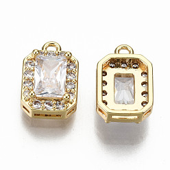 Real 18K Gold Plated Brass Micro Pave Clear Cubic Zirconia Charms, Nickel Free, Rounded Rectangle, Real 18K Gold Plated, 11x7x4mm, Hole: 1mm