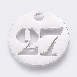 Number 304 Stainless Steel Pendants, Cut-Out, Hollow, Flat Round with Number, Stainless Steel Color, Num.27, 19x1.5mm, Hole: 2.5mm