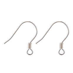 Silver 925 Sterling Silver Earring Hooks, Silver, 14x10mm, Hole: 1mm, 22 Gauge, Pin: 0.6mm