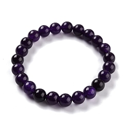 Black Dyed Natural Jade Beads Stretch Bracelets, Round, Black, Inner Diameter: 2-1/4 inch(5.7cm), Bead: 8~8.5mm