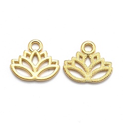 Golden Tibetan Style Alloy Charms, Yoga Lutos Cadmium Free & Nickel Free & Lead Free, Golden, 15x17x1mm, Hole: 3mm, about 1305pcs/1000g