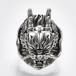 Античное Серебро Сплав манжеты кольца пальцев, широкая полоса кольца, дракон, античное серебро, Размер 9, 19 мм