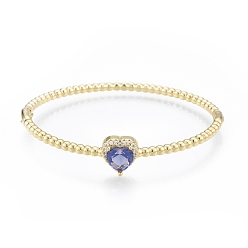 Marina Azul Brazalete con corazón de circonitas cúbicas, joyas de latón chapado en oro real 18k para mujer, azul marino, diámetro interior: 2x2-3/8 pulgada (5x5.9 cm)