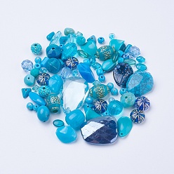 Bleu Vert Perles acryliques, formes mixtes, sarcelle, 5.5~28x6~20x3~11mm, Trou: 1~5mm