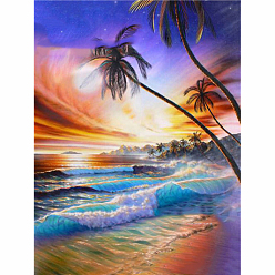 Colorful DIY Seaside Coconut Tree Scenery Diamond Painting Kits, including Resin Rhinestones, Diamond Sticky Pen, Tray Plate and Glue Clay, Colorful, 400x300mm