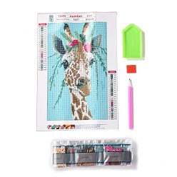 Girafe 5d bricolage diamant peinture animaux kits de toile, avec des strass de résine, stylo collant diamant, plateau assiette et colle clayay, motif girafe, 30x20x0.02 cm