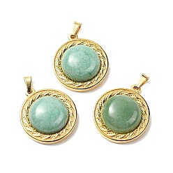 Green Aventurine Natural Green Aventurine Pendants, with Golden Tone 304 Stainless Steel Findings, Half Round Charm, 24.5x21x8mm, Hole: 3x6mm