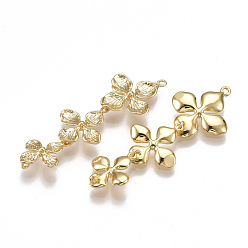 Real 18K Gold Plated Brass Links connectors, Flower, Nickel Free, Real 18K Gold Plated, 42x15x2.5mm, Hole: 1.2mm