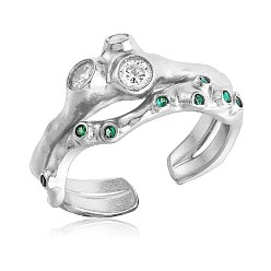 Платина Кольцо-манжета из стерлингового серебра с родиевым покрытием, кубический цирконий готическое кольцо для женщин, платина, размер США 925 6 (1/2 мм)