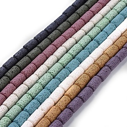 Couleur Mélangete Brins de perles de pierre de lave naturelle, teint, colonne, couleur mixte, 14~15x8mm