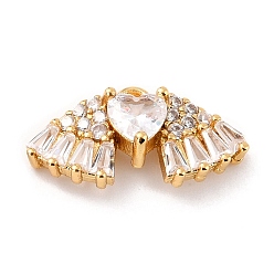 Real 18K Gold Plated Eco-Friendly Brass Micro Pave Clear Cubic Zirconia Charms, Cadmium Free & Lead Free, Heart and Wing, Real 18K Gold Plated, 10x19x5mm, Hole: 1.6mm