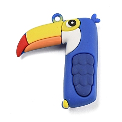 Oiseau Gros pendentifs en plastique pvc de dessin animé, nombre 7 charme, oiseau, 50x42x15mm, Trou: 3mm