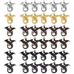 Mixed Color 36Pcs Flying Dragon Charms Pendant Tibetan Style Alloy Charm Animal Pendants Mixed Color for Jewelry Handmade Making, Mixed Color, 43.6x45.3mm, Hole: 4mm