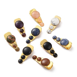 Mixed Stone Natural & Synthetic Gemstone Alligator Hair Clips, with Iron Finding, Cadmium Free & Lead Free, 26~27x59~61x14~16mm