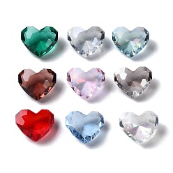 Mixed Color Transparent Glass Rhinestone Cabochons, Faceted, Heart, Pointed Back, Mixed Color, 9.5x12x5.5mm