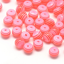Rouge Orange Perles de résine à rayures transparentes, ronde, rouge-orange, 8mm, Trou: 1.6~2mm