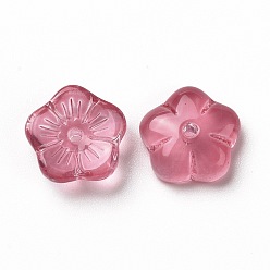 Pale Violet Red Transparent Spray Painted Glass Beads, Sakura Flower, Pale Violet Red, 9.5x10x3mm, Hole: 1.2mm