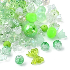 Light Green Opaque & Transparent Acrylic Beads, Mixed Shapes, Light Green, 7.5~33x7.5~43.5x4.5~16mm, Hole: 1.2~4mm, about 50g/bag