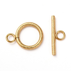 Golden 304 Stainless Steel Textured Toggle Clasps, Ring, Golden, Ring: 18.5x14x2mm, Hole: 3mm, Bar: 20x7x2, Hole: 3mm