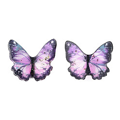 Medium Orchid Transparent Epoxy Resin Cabochons, with Glitter Powder and Gold Foil, Butterfly, Medium Orchid, 16x17.5~18.5x3.5~4.5mm