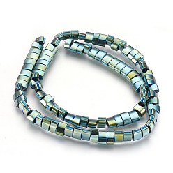 Green Plated Electroplate Non-magnetic Synthetic Hematite Bead Strands, Grooved, Polished, Rectangle, Green Plated, 3.5~4.5x7x4mm, Hole: 1mm, about 97~100pcs/strand, 16.1 inch(41cm)