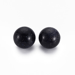 Blue Goldstone Synthetic Blue Goldstone Beads, No Hole/Undrilled, for Wire Wrapped Pendant Making, Round, 9.5~10mm