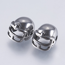 Plata Antigua 304 bolas de acero inoxidable, casco de fútbol, plata antigua, 7x8.5x9 mm, agujero: 2 mm