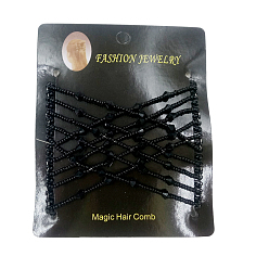 Noir Fabricants de pain de cheveux de fer, peignes à cheveux doubles extensibles, avec des perles en verre de graine, noir, 90x80mm