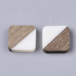 Blanc Cabochons en bois de résine et de noyer, carrée, blanc, 13.5x13.5x3mm