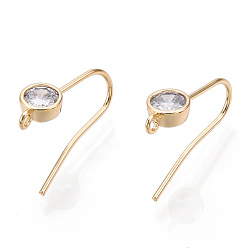 Real 18K Gold Plated Brass Micro Cubic Zirconia Earring Hooks, with Horizontal Loop, Nickel Free, Clear, Real 18K Gold Plated, Real 18K Gold Plated, 16x5mm, Hole: 1mm, 21 Gauge, Pin: 0.7mm