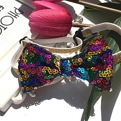 Colorful Adjustable Cat Dog Bowknot Collars, Sequin/Paillette Beaded Pet's Bow Tie, Pet Bowknot Necktie, Colorful, 190~350mm