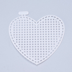 White Plastic Mesh Canvas Sheets, for Embroidery, Acrylic Yarn Crafting, Knit and Crochet Projects, Heart, White, 7.8x7.55x0.15cm, Hole: 2x2mm