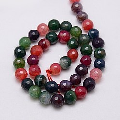 Mixed Color Natural Agate Beads Strand, Faceted, Dyed, Round, Mixed Color, 8mm, Hole: 1mm, about 48pcs/strand, 15 inch